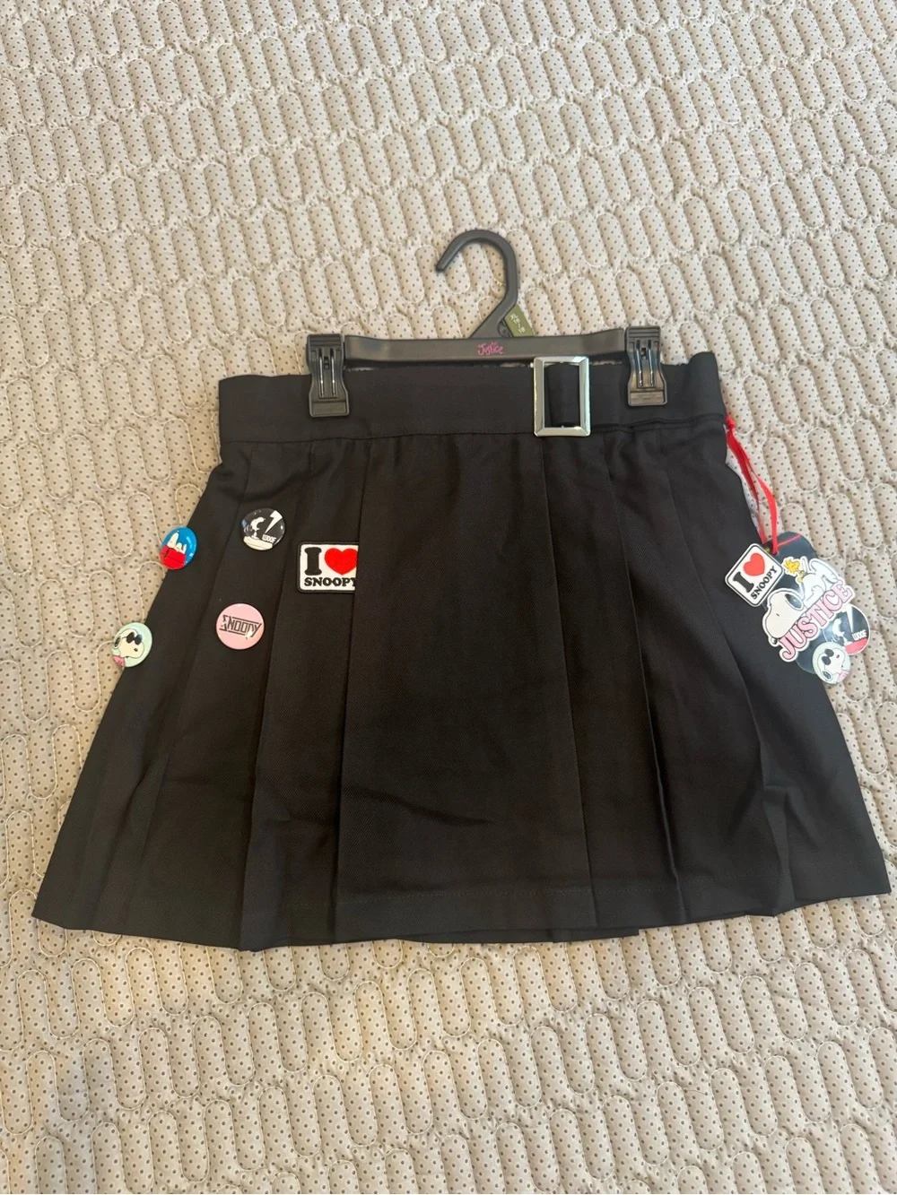 Justice Black Pleated Mini Skirt with snoopy Badge Accents